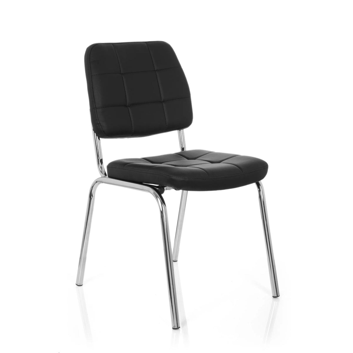 Sedia a quattro gambe PICENO V nera con imbottitura trapuntata e struttura in cromo di hjh OFFICE – vista a 360° (vista frontale a tre quarti 40°)