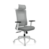 Sedia da ufficio professionale COMFIO WMH grigia con schienale in rete, poggiatesta e base a cinque ruote di hjh OFFICE – vista a 360° (vista frontale a tre quarti 40°)