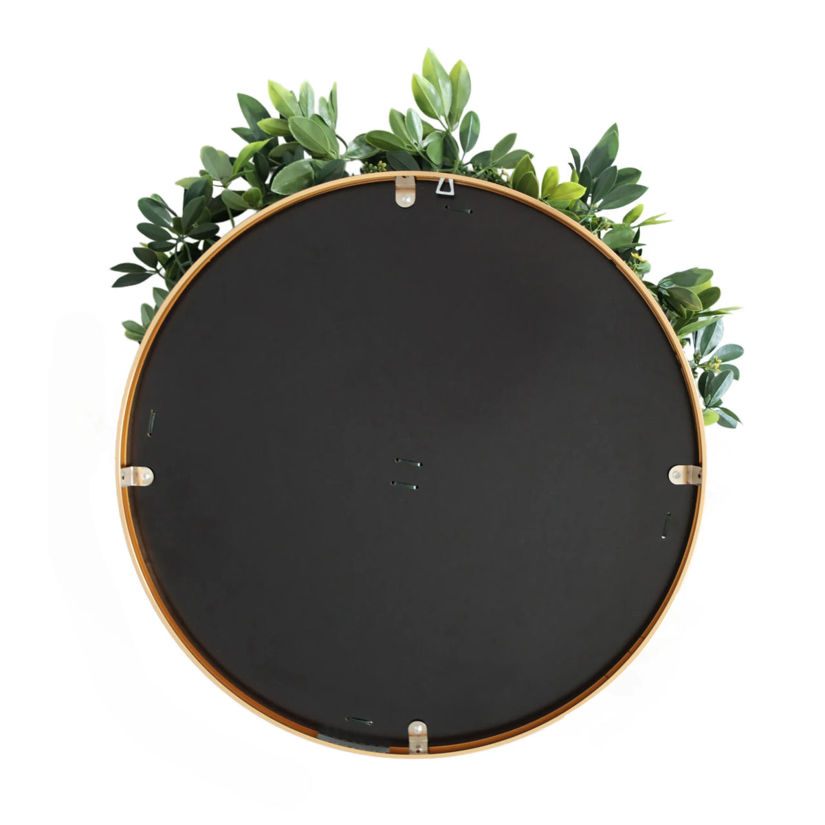 Retro del Pannello vegetale rotondo LEAFLUXE WALL 2 in nero con bordo dorato di hjh LIVING