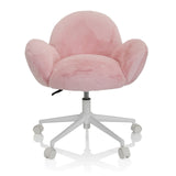 Sedia girevole per bambini KID TEDDY rosa con rivestimento soffice e base bianca a cinque ruote di hjh OFFICE – vista a 360° (vista frontale 0°)