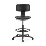Sedia da banco TOP WORK B nera con poggiapiedi e base a cinque ruote di hjh OFFICE – vista a 360° (vista frontale 0°)