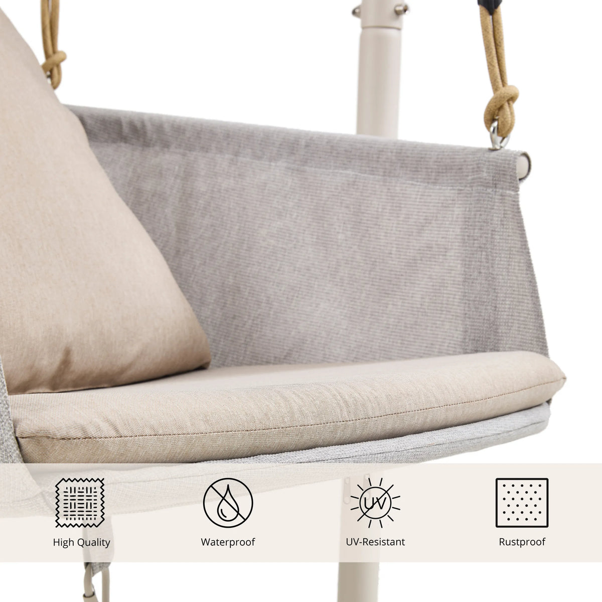 Imbottitura e rivestimento in tessuto beige della Sedia sospesa Skylo di hjh LIVING