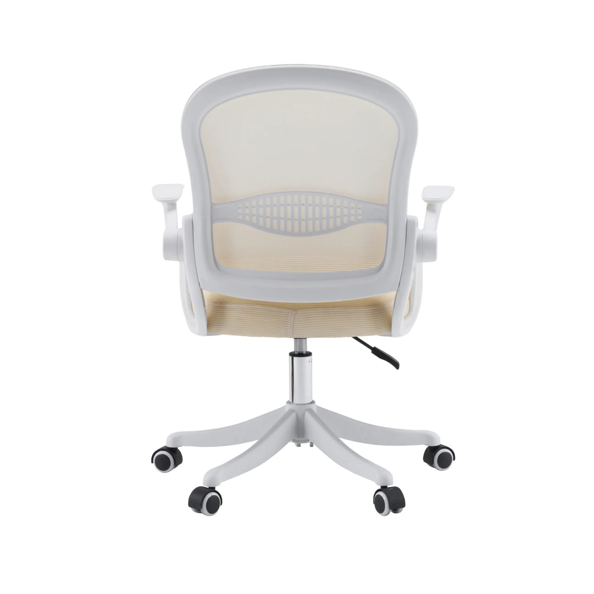 Retro della sedia Home Office Naluro in beige con schienale in rete e base bianca di hjh OFFICE
