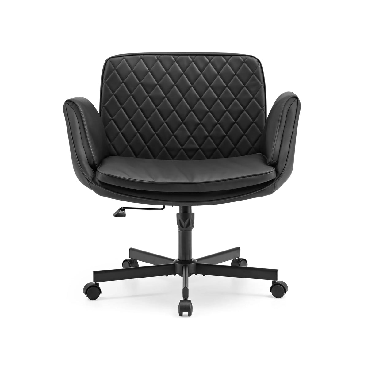Sedia Home Office Criss-Cross 10 nera con trapuntatura e base a cinque ruote di hjh LIVING – vista a 360° (vista frontale 0°)