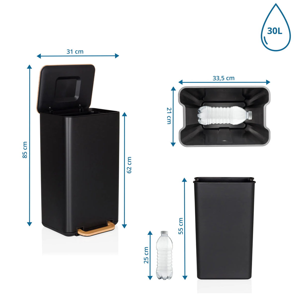 Disegno tecnico del Cestini CLEAN NATURA con altezza 85 cm e volume 30 l di hjh OFFICE