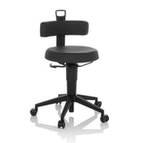 Sgabello girevole TOP WORK FLEX PU nero in ecopelle con schienale e base a cinque ruote di hjh OFFICE – vista a 360° (vista frontale 15°)