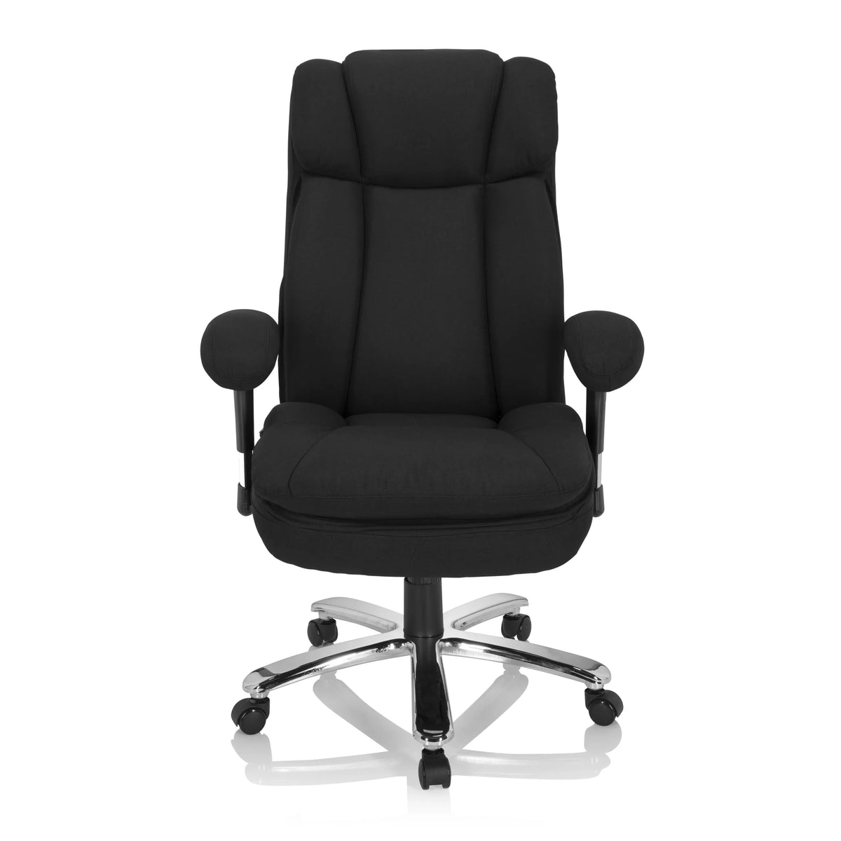 Sedia girevole BUILDER XXL I nera con rivestimento in tessuto e una base a cinque ruote di hjh OFFICE – vista a 360° (vista frontale 0°)