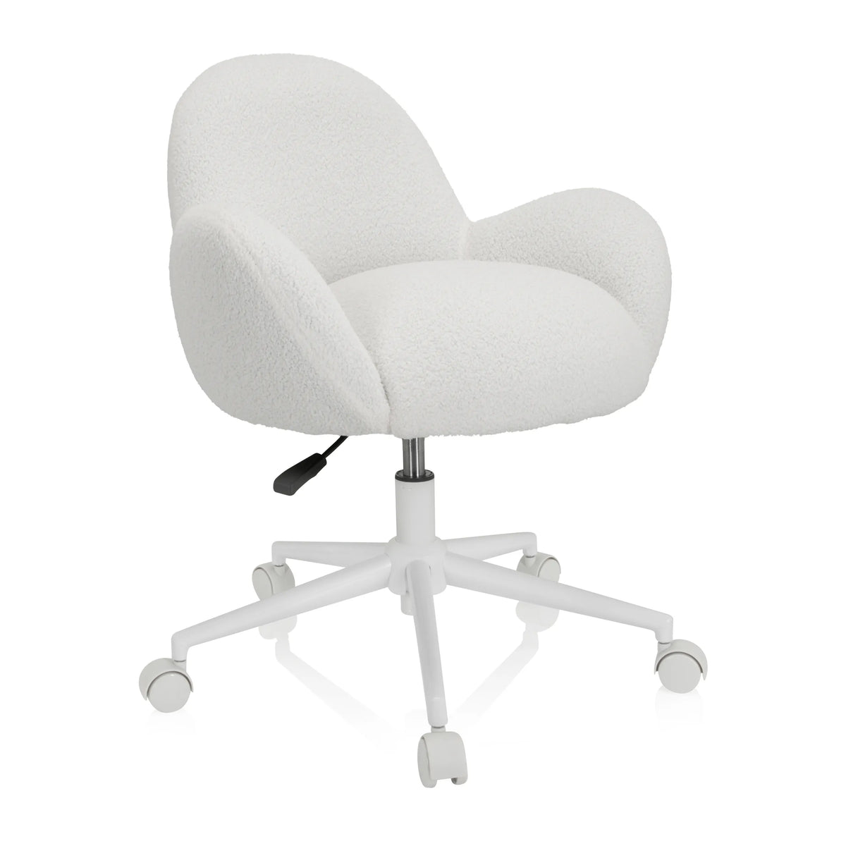 Sedia girevole per bambini KID TEDDY I bianca con rivestimento strutturato e base a cinque ruote di hjh OFFICE – vista a 360° (vista frontale a tre quarti 40°)