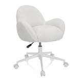Sedia girevole per bambini KID TEDDY I bianca con rivestimento strutturato e base a cinque ruote di hjh OFFICE – vista a 360° (vista frontale a tre quarti 40°)