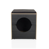 Cuccia per gatto KITTY PAWBOX 2 nera con apertura rotonda e dettagli effetto rovere di hjh LIVING – vista a 360° (vista frontale 0°)