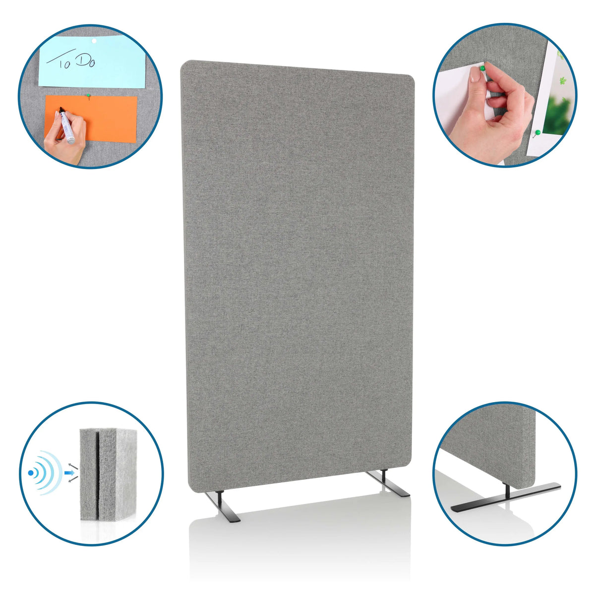Parete divisoria FLEXMIUT STAND grigio chiaro con piedini e superficie spillabile per l'assorbimento acustico di hjh OFFICE