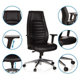 Poltrona professionale VITORO in nero con viste dettagliate di braccioli, altezza del sedile e rotelle di hjh OFFICE