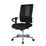 Sedia da ufficio professionale HJH SITNESS WORK nera con schienale in rete, braccioli e base a cinque ruote di Topstar – vista a 360° (vista frontale a tre quarti 300°)