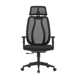 Sedia da ufficio professionale Filaro nera con schienale in rete, poggiatesta e base a cinque ruote di hjh OFFICE – vista a 360° (vista frontale 0°)