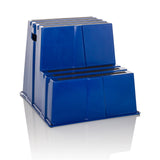 Sgabello blu TIO-E2 a due gradini di hjh OFFICE – vista a 360° (vista frontale 15°)
