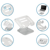 Silberne Laptopunterlage LAPTOP STAND mit Belüftungsöffnungen und verschiedenen Verstellstufen von hjh OFFICE