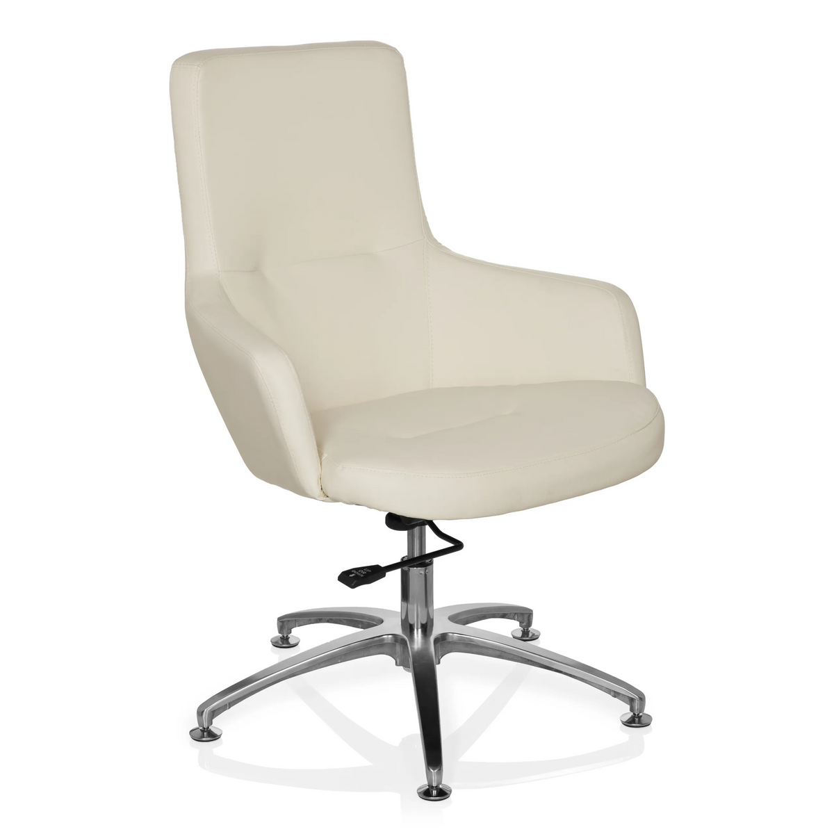 Poltrona Lounge SHAKE 300 color bianco crema con base a stella lucida e cinque rotelle di hjh OFFICE – vista a 360° (vista frontale a tre quarti 40°)