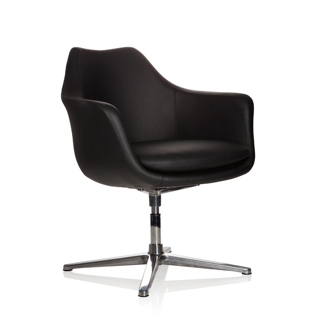 Schwarzer Loungesessel ARTEMIA mit Lederbezug und viersternförmigem Metallfuß von hjh OFFICE