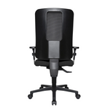 Sedia da ufficio professionale HJH WORK PRO nera con schienale in rete e base a cinque ruote di Topstar – vista a 360° (vista posteriore a tre quarti 240°)
