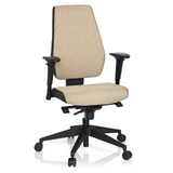 Sedia da ufficio professionale PRO-TEC 500 beige con braccioli e base nera a cinque ruote di hjh OFFICE – vista a 360° (vista frontale 20°)