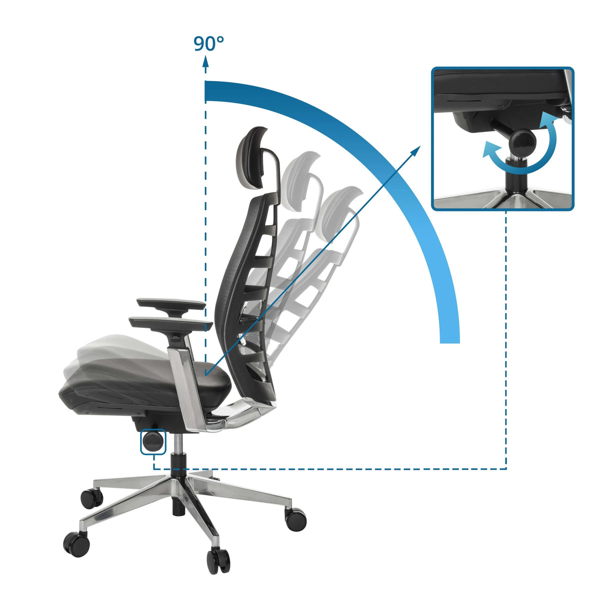 Meccanismo di inclinazione con angolo di regolazione di 90 gradi della High-end Sedia da ufficio SPINIO ELITE L di hjh OFFICE