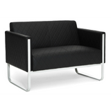 Sofà lounge ARUBA STEP nero a due posti con impunture a diamante e struttura in metallo di hjh OFFICE – vista a 360° (vista posteriore 180°)