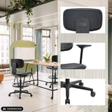 Sedia da banco TOP WORK B nera con poggiapiedi e rotelle in diverse viste di hjh OFFICE (immagine generata dall’IA)