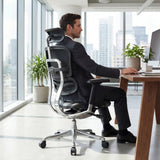 Poltrona di lusso ERGOHUMAN GEN2 in nero con rivestimento in pelle e base a stella in metallo lucido di hjh OFFICE