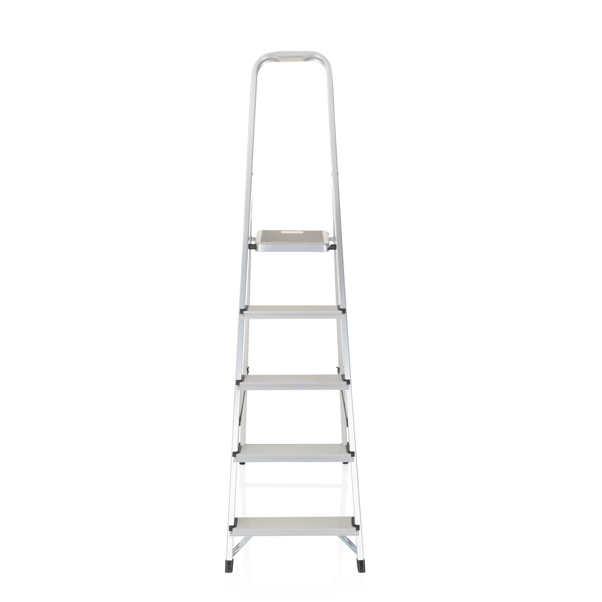 Scala richiudibile SOLID III in alluminio argento con cinque gradini e maniglia di hjh OFFICE – vista a 360° (vista frontale 0°)