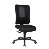 Sedia da ufficio professionale HJH WORK BASIC nera con schienale in rete e base a cinque ruote di Topstar – vista a 360° (vista frontale a tre quarti 60°)