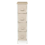 Cassettiera beige FOLDRESS S con quattro cassetti in tessuto e un piano in legno chiaro di hjh LIVING – vista a 360° (vista frontale 0°)