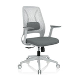 Sedia Home Office PARFERIO W grigia con schienale in rete e base a cinque ruote di hjh OFFICE – vista a 360° (vista frontale a tre quarti 40°)