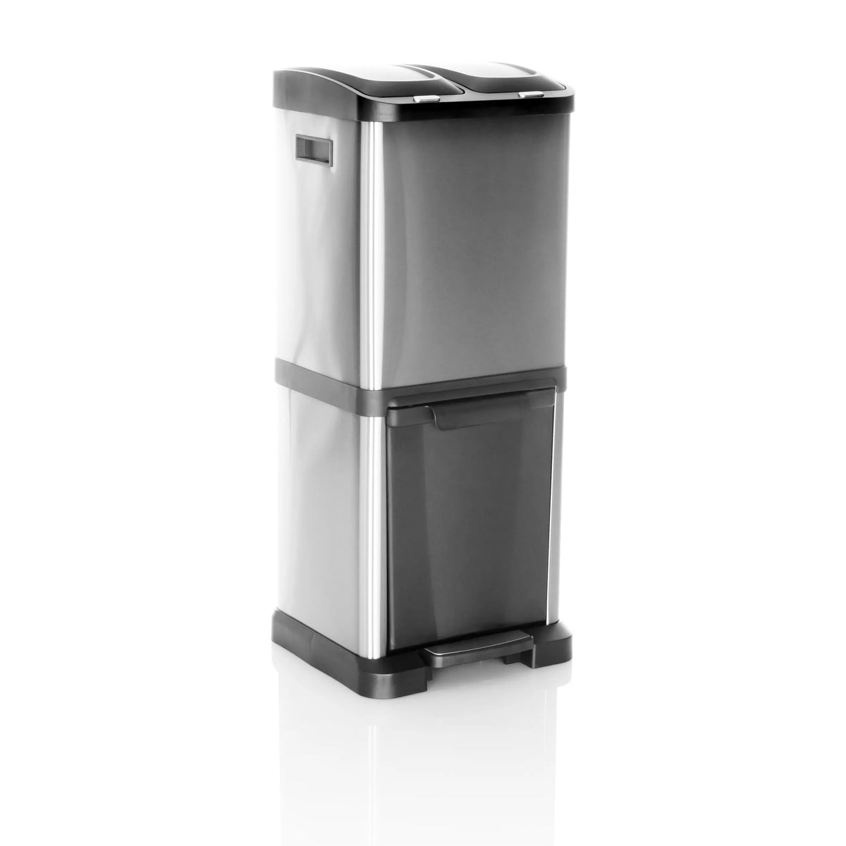 Cestini argento CLEAN VII con due contenitori separati e pedale di hjh OFFICE – vista a 360° (vista frontale a tre quarti 30°)