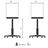 Disegno tecnico dello Sgabello TIO-M II con 43 × 41 cm e portata max. 150 kg di hjh OFFICE