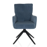 Sedia imbottita blu TARUGO con rivestimento in velluto a coste e struttura a quattro gambe nera di hjh LIVING – vista a 360° (vista frontale 0°)