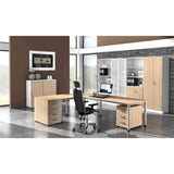 Scrivania regolabile in altezza HILO 18 S in rovere con cassettiera mobile e sedia da ufficio di hjh OFFICE PRO