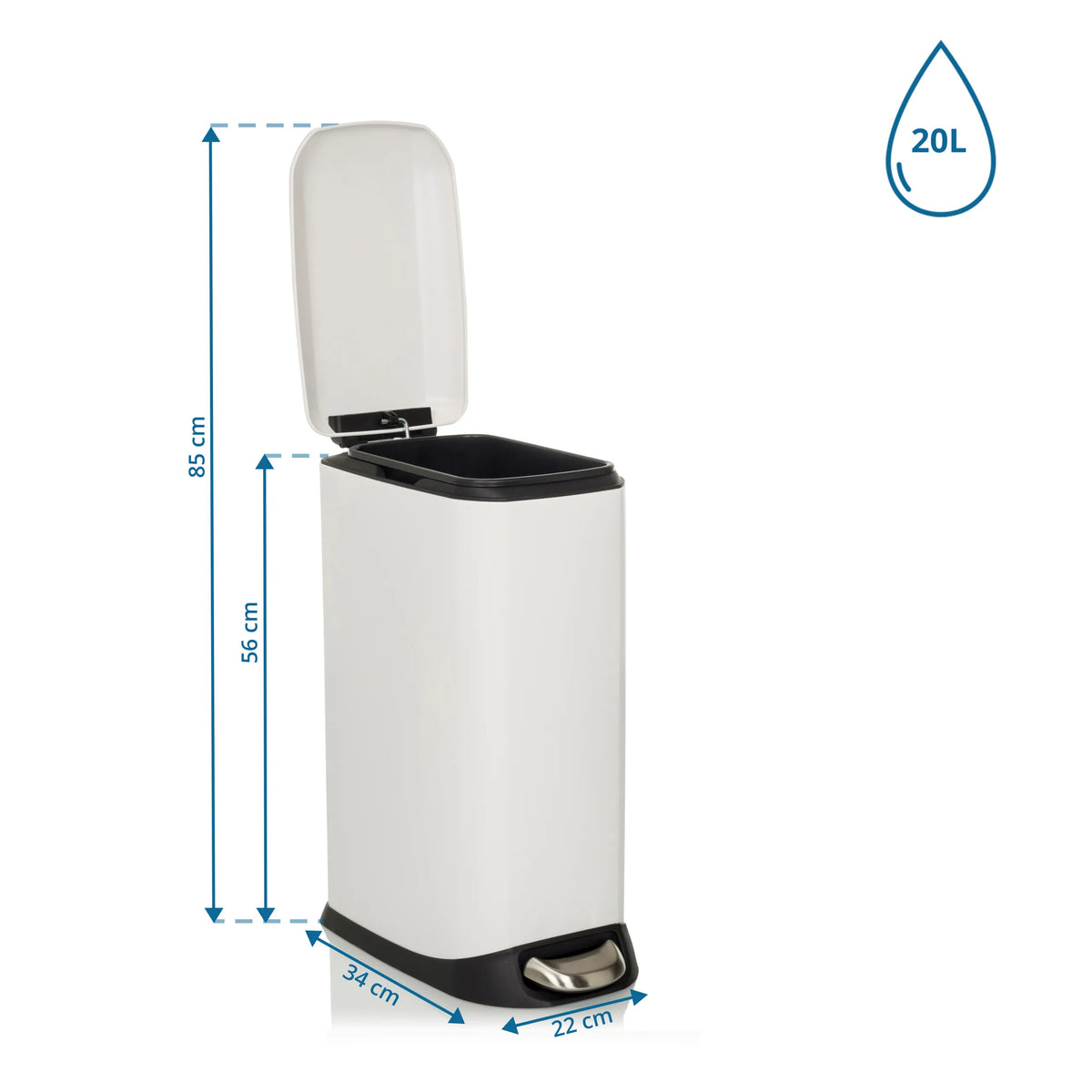 Disegno tecnico del cestino CLEAN SLIM con volume di 20 l e un'altezza di 85 cm di hjh OFFICE