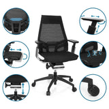 Sedia da ufficio professionale GENIDIA SMART BLACK CM in nero con schienale in rete e diverse possibilità di regolazione di hjh OFFICE
