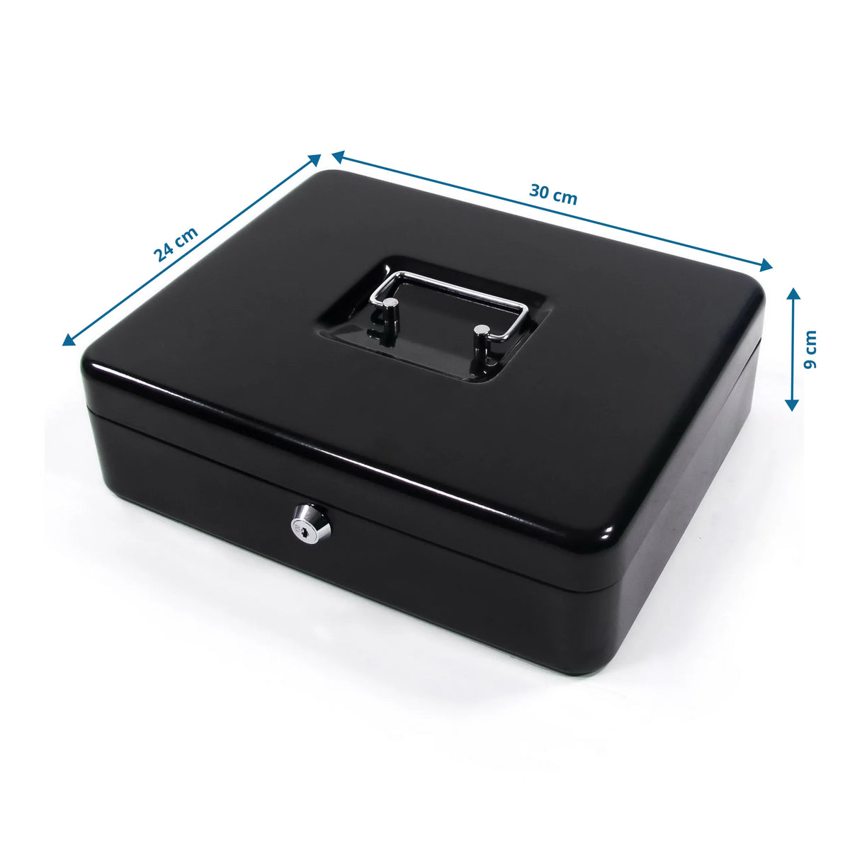 Vista dimensionale della Cassetta di sicurezza SAFE in nero con 30 × 24 cm di hjh OFFICE