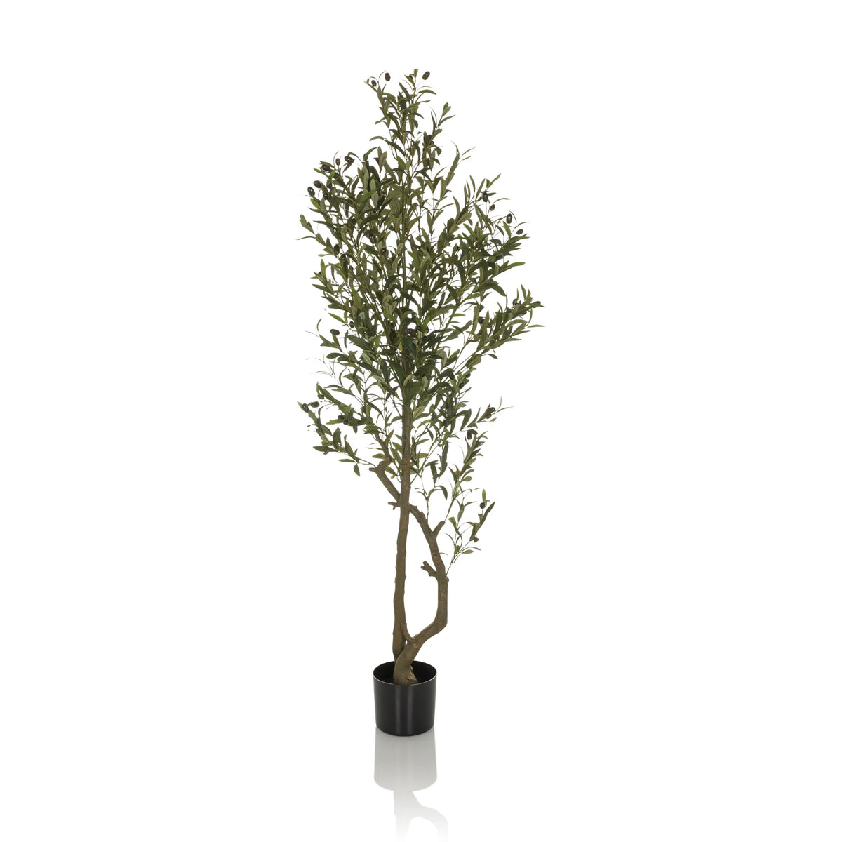 Piante artificiali verdi OLIVE I in un semplice vaso nero di hjh OFFICE – vista a 360° (vista frontale 0°)