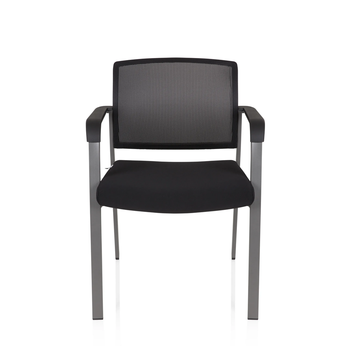 Sedia a quattro gambe MEET nera con schienale in rete e braccioli di hjh OFFICE – vista a 360° (vista frontale 0°)
