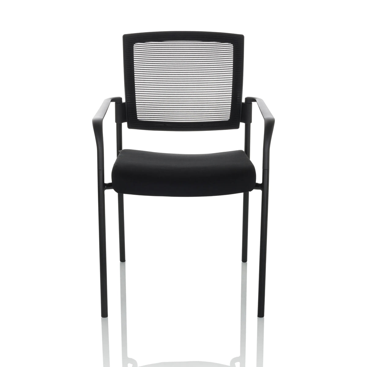 Sedia visitatore nera MEET B con schienale in rete, braccioli e quattro gambe di hjh OFFICE – vista a 360° (vista frontale 0°)