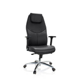 Poltrona professionale FERRARA nera con poggiatesta integrato e base a cinque ruote di hjh OFFICE – vista a 360° (vista frontale 20°)