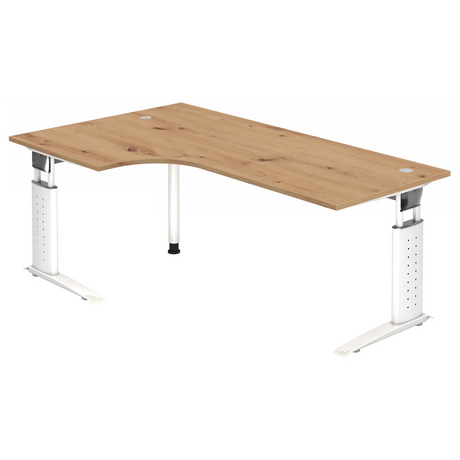 Höhenverstellbarer Schreibtisch UNDA 82 W in Asteiche mit silbernem Gestell von hjh OFFICE PRO