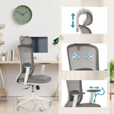 Sedia da ufficio professionale MIKEO G in grigio con poggiatesta regolabile, braccioli e schienale in rete di hjh OFFICE