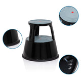 Sgabello TIO-M II nero con superfici antiscivolo grigie e piedini in gomma di hjh OFFICE