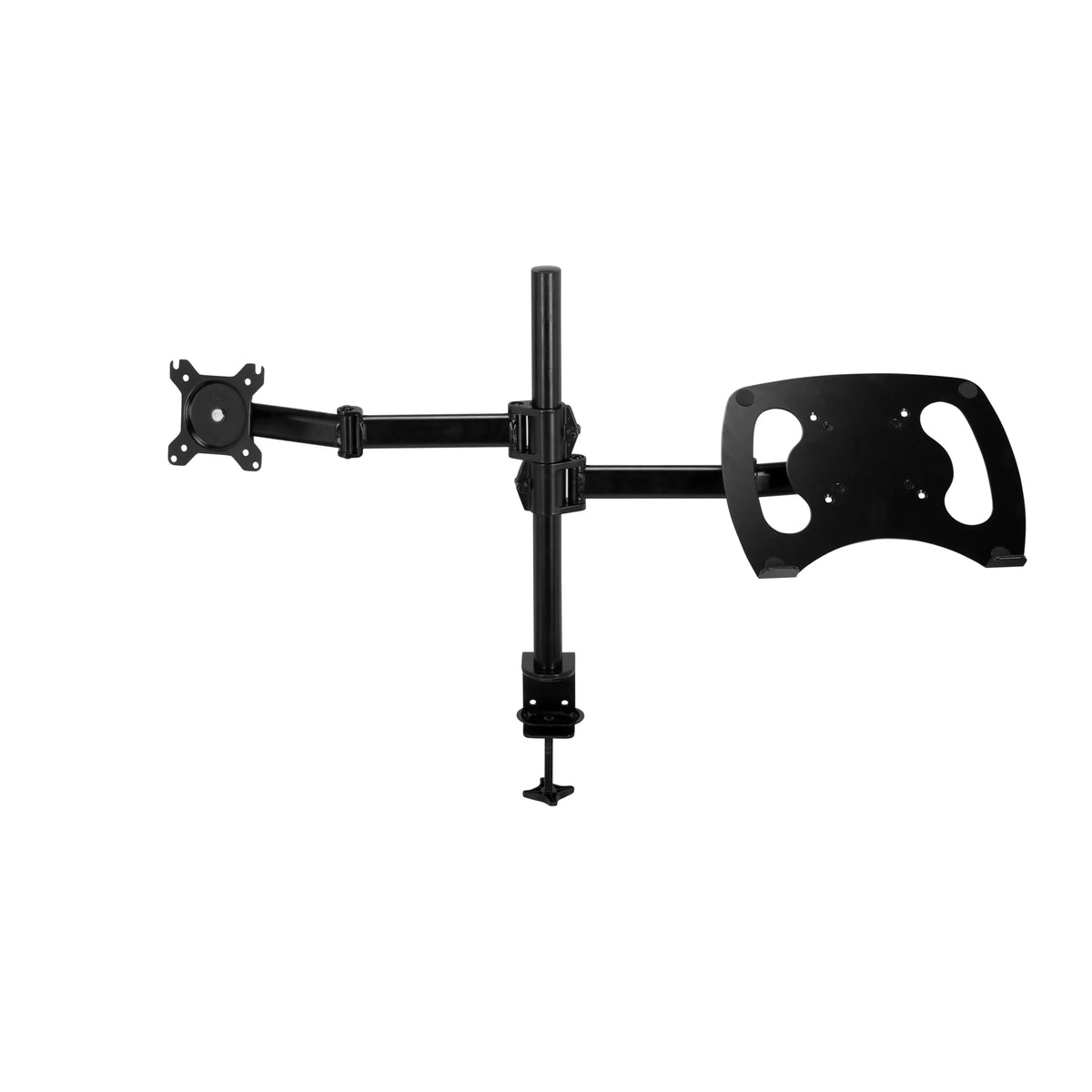 Supporto per monitor nero VM-MH2 con braccio girevole regolabile e fissaggio al tavolo di hjh OFFICE – vista a 360° (vista frontale 0°)
