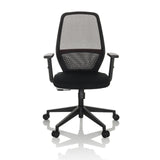 Sedia da ufficio professionale CARLOW I nera con schienale in rete e base a cinque ruote di hjh OFFICE – vista a 360° (vista frontale 0°)