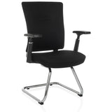 Sedia a sbalzo CAPTIVO PRO V nera con braccioli e rivestimento in tessuto di hjh OFFICE – vista a 360° (vista frontale a tre quarti 30°)