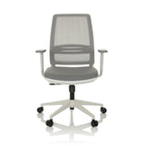 Sedia Home Office PROFONDO ECO W grigia con schienale in rete e base a cinque ruote di hjh OFFICE – vista a 360° (vista frontale 0°)